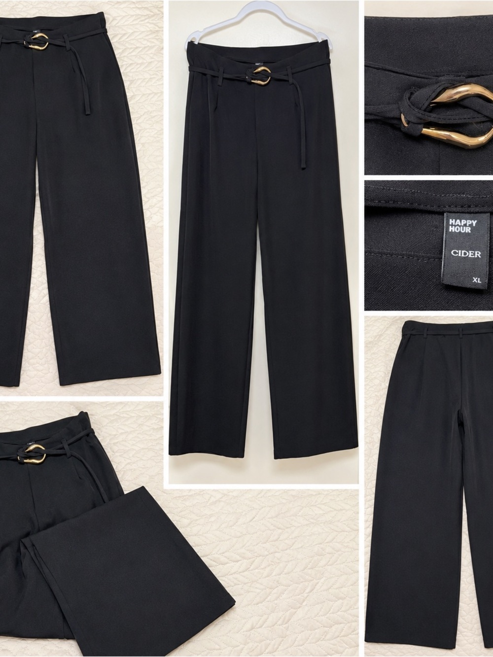 Cider Black Straight-Leg Trousers with Gold Buckle Belt
